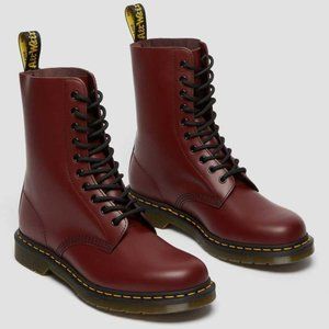 Dr. Martens 1490 Smooth Leather Mid Calf Boots - Cherry Red